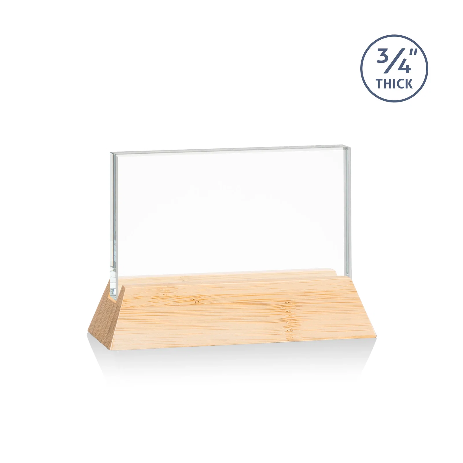 Custom printed Starfire Crystal Rectangular Award on Piano-Finish Wood Base for corporate award ceremonies