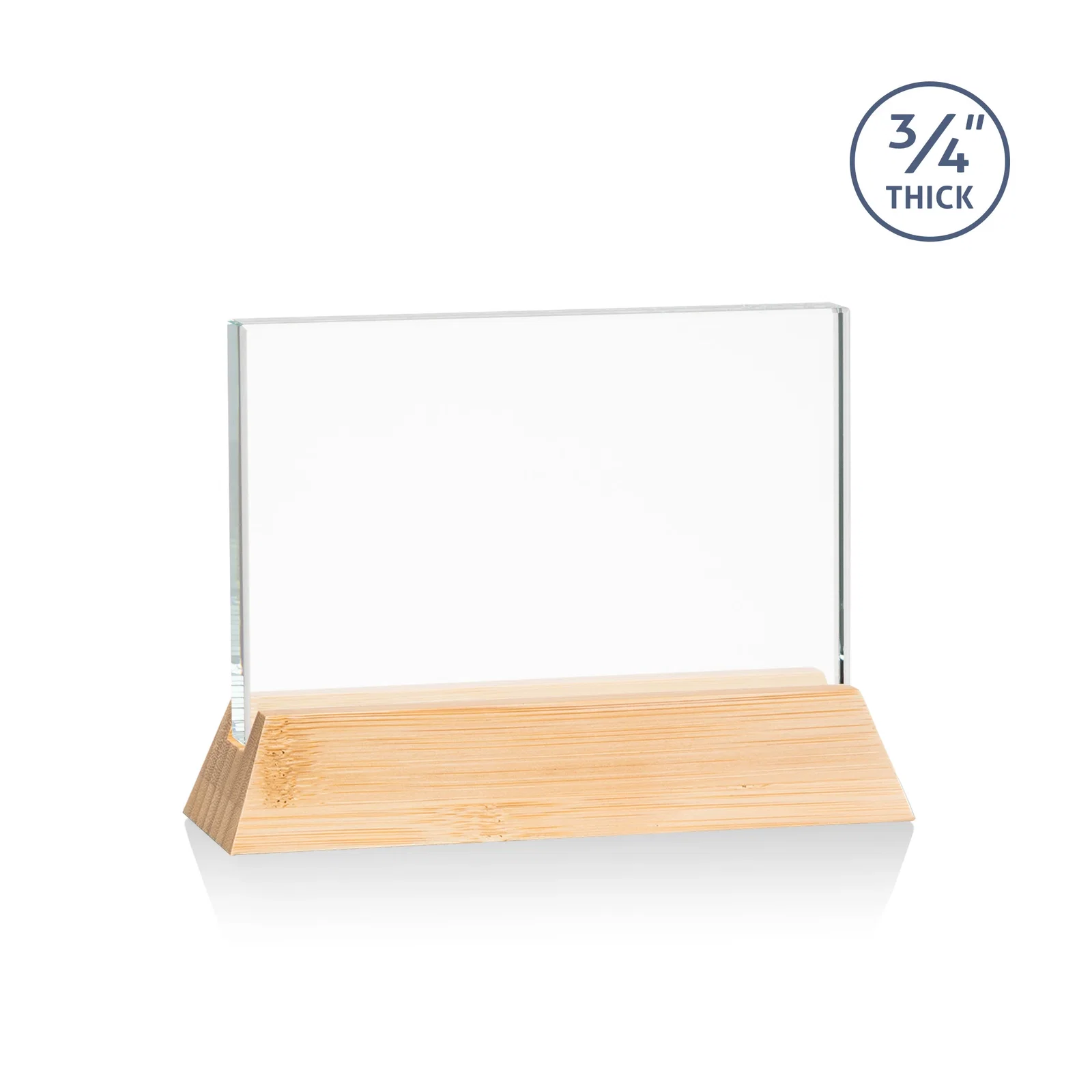 Custom printed Starfire Crystal Rectangular Award on Piano-Finish Wood Base for service anniversary gifts