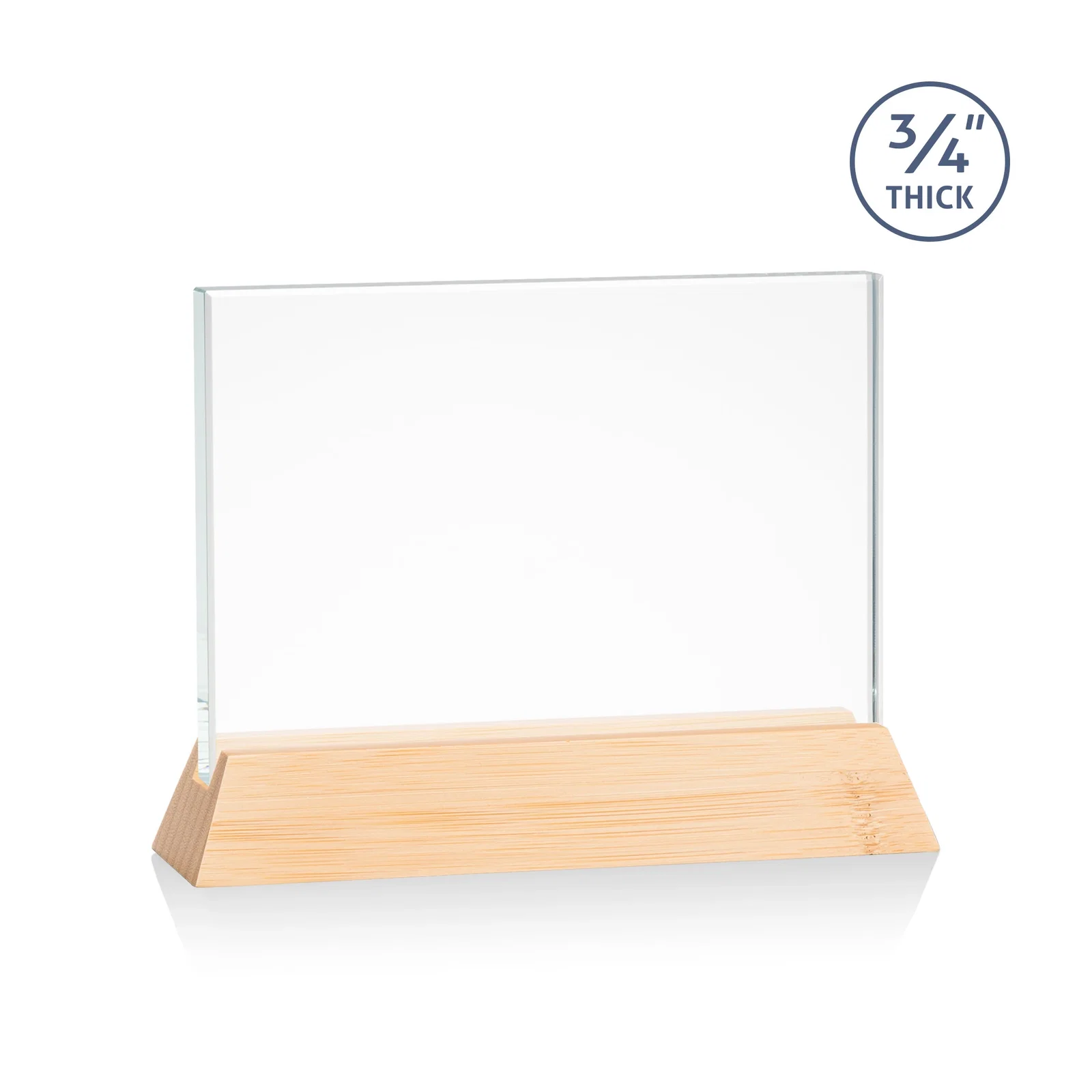 Custom printed Starfire Crystal Rectangular Award on Piano-Finish Wood Base for sales achievement awards