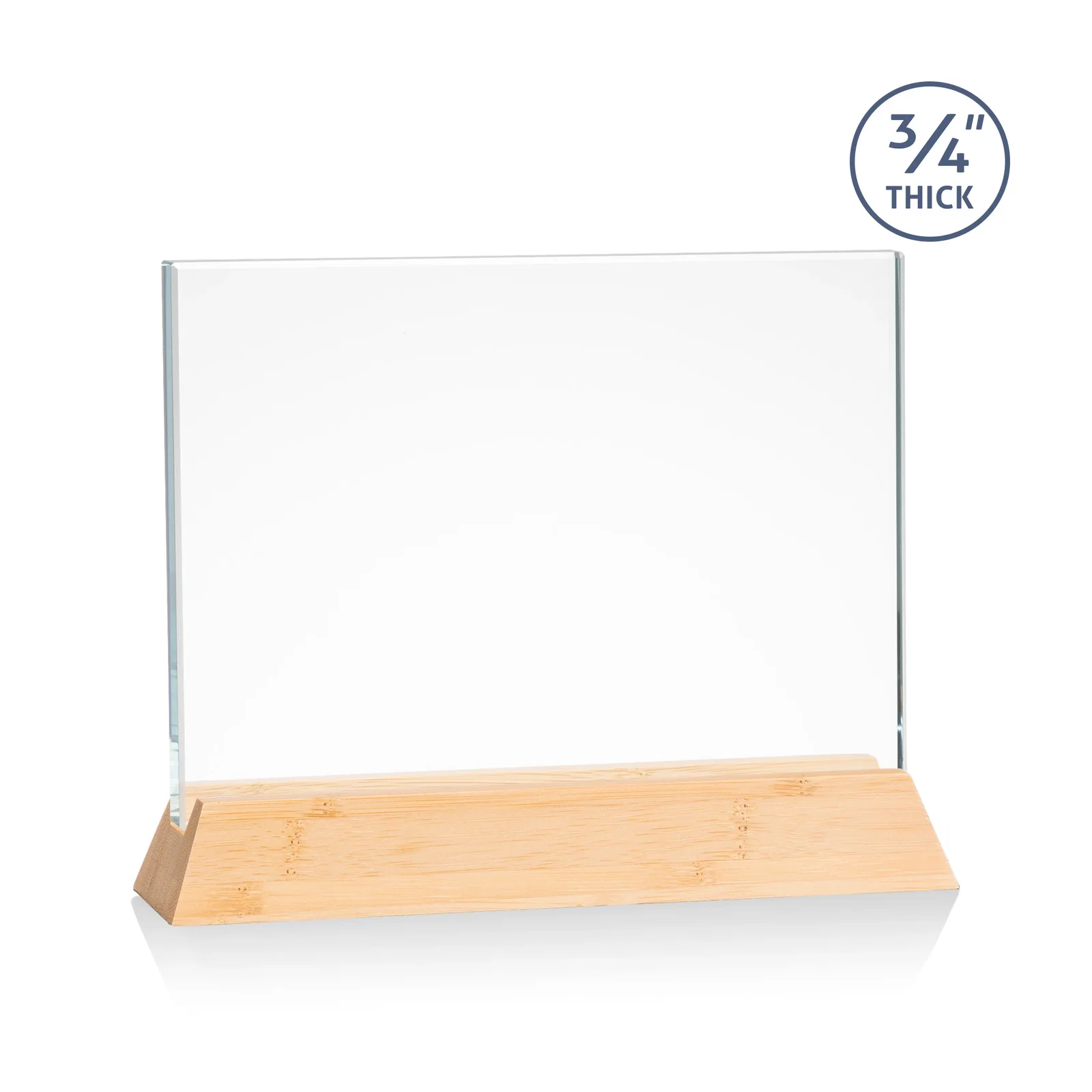 Custom printed Starfire Crystal Rectangular Award on Piano-Finish Wood Base for retirement presentations