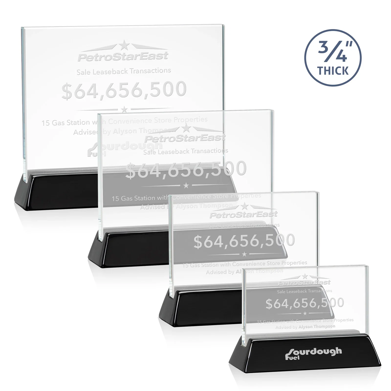 Custom Starfire Crystal Rectangular Award on Piano-Finish Wood Base for donor appreciation