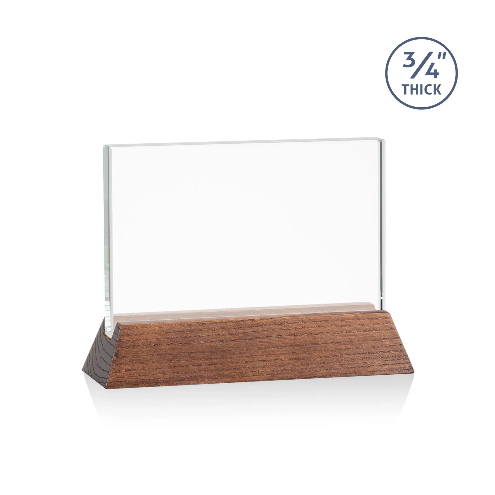 Custom printed Starfire Crystal Rectangular Award on Piano-Finish Wood Base for donor appreciation