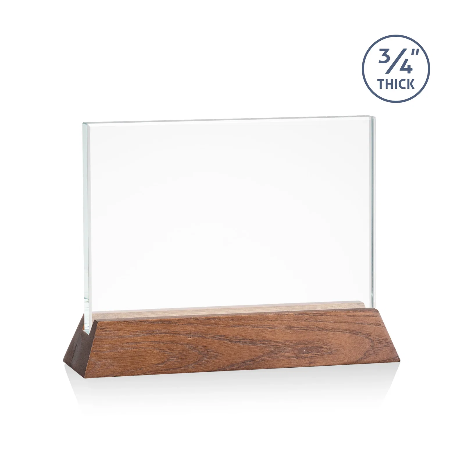 Custom printed Starfire Crystal Rectangular Award on Piano-Finish Wood Base for graduation ceremonies