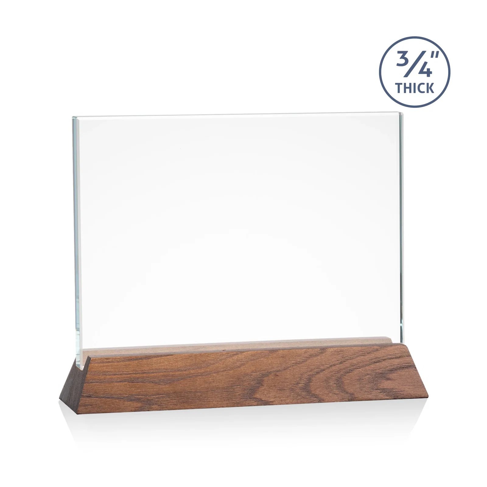 Custom printed Starfire Crystal Rectangular Award on Piano-Finish Wood Base for safety achievement programs