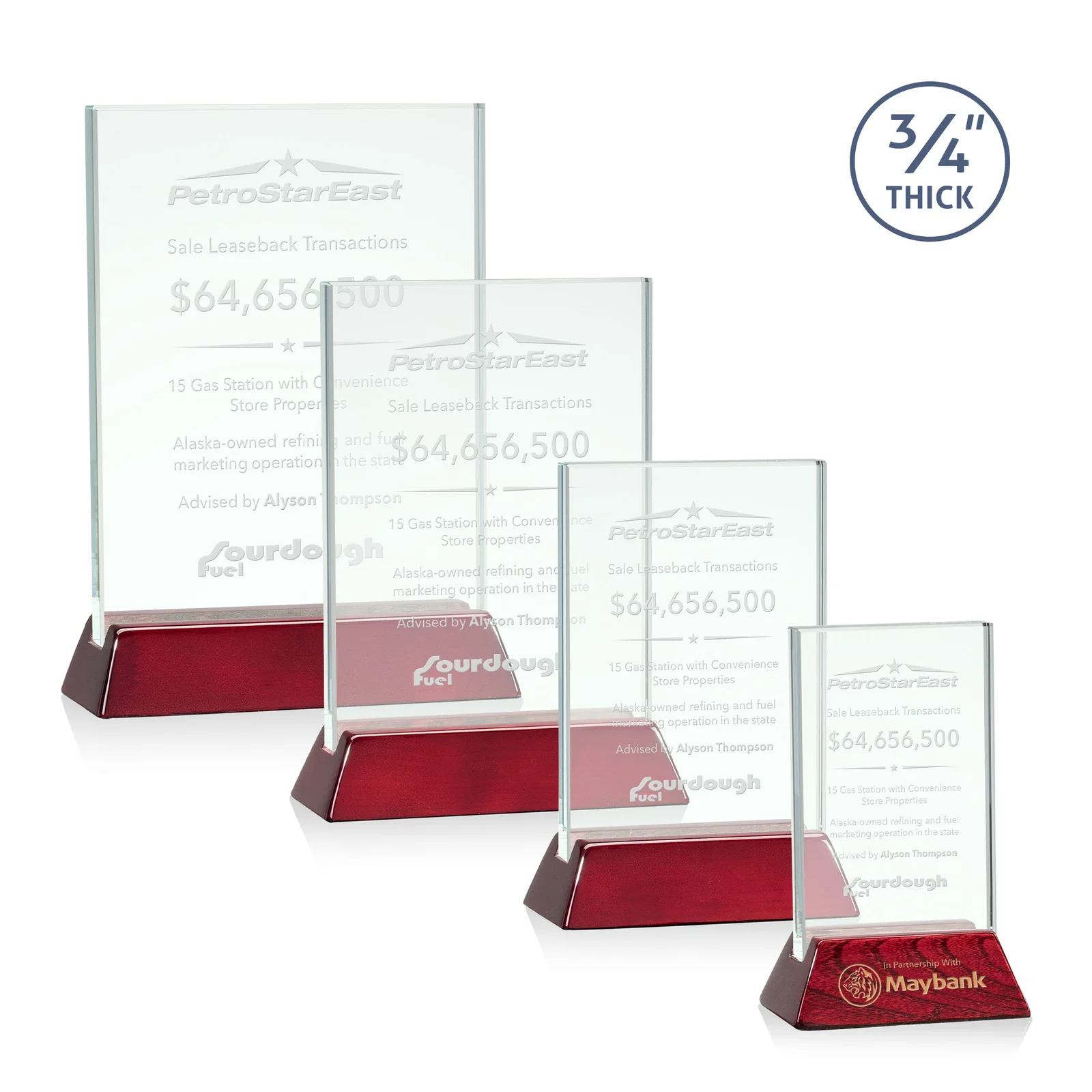 Custom Jade or Starfire Glass Vertical Award on a Rosewood or Black Base for employee recognition