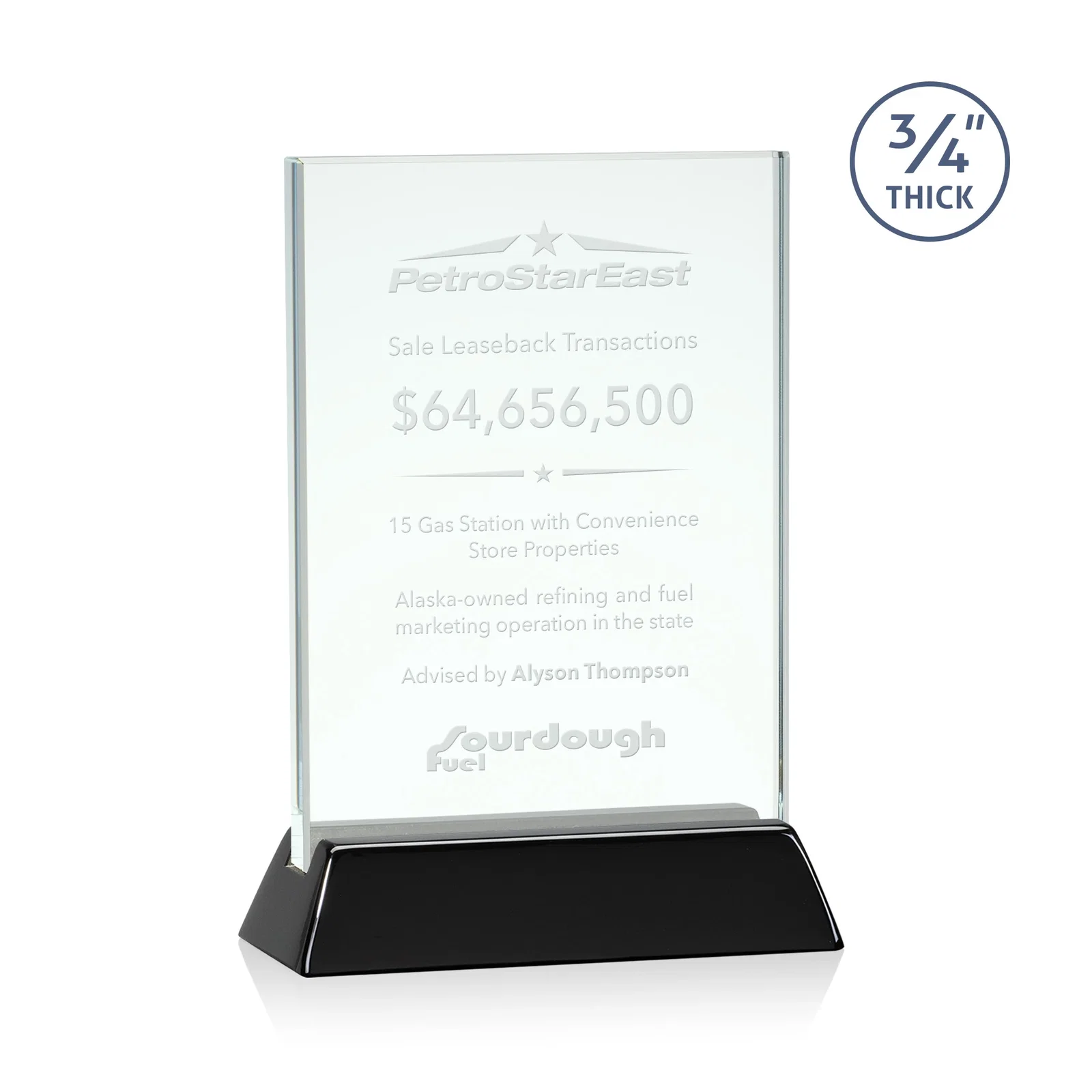 Custom Jade or Starfire Glass Vertical Award on a Rosewood or Black Base for volunteer appreciation