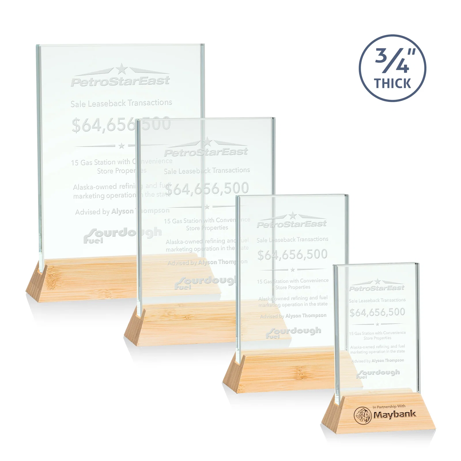 Custom Jade or Starfire Glass Vertical Award on a Rosewood or Black Base for company anniversary events