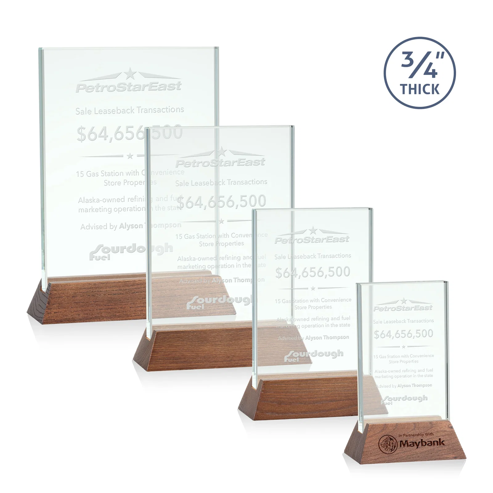 Personalized Jade or Starfire Glass Vertical Award on a Rosewood or Black Base for retirement presentations