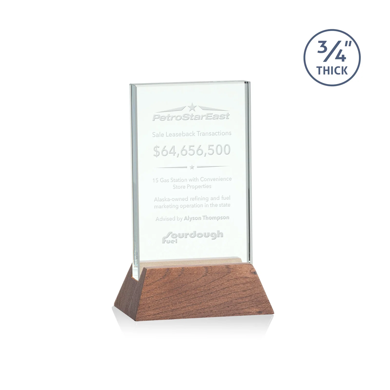 Personalized Jade or Starfire Glass Vertical Award on a Rosewood or Black Base for team milestone celebrations