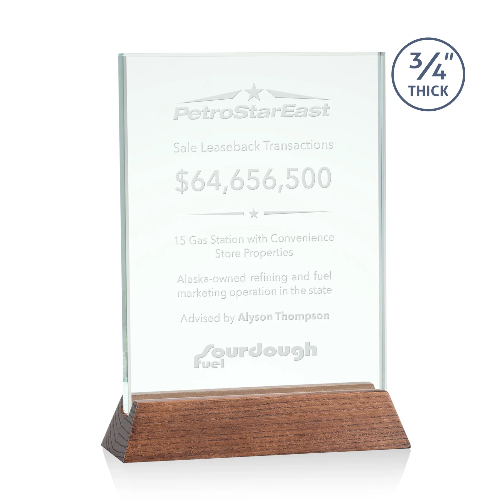 Personalized Jade or Starfire Glass Vertical Award on a Rosewood or Black Base for safety achievement programs