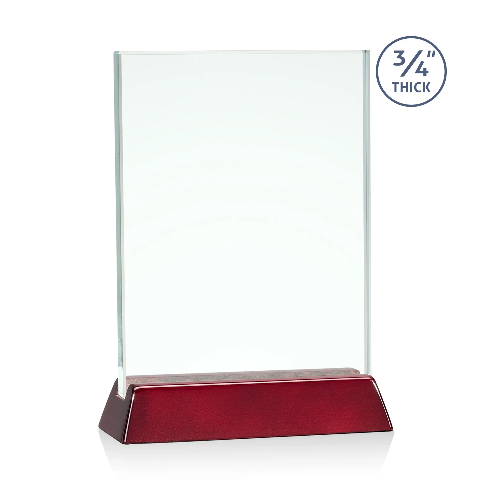 Promotional Jade or Starfire Glass Vertical Award on a Rosewood or Black Base for employee recognition