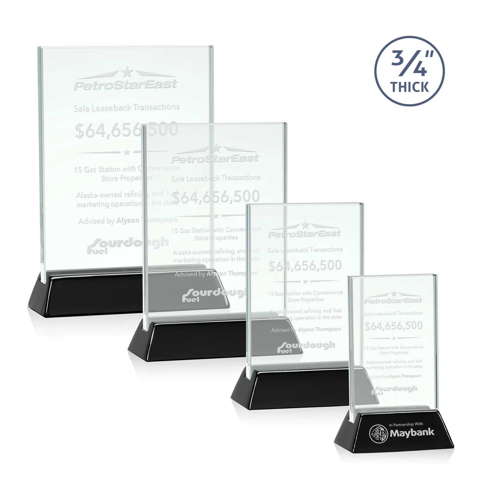 Custom Jade or Starfire Glass Vertical Award on a Rosewood or Black Base for donor appreciation