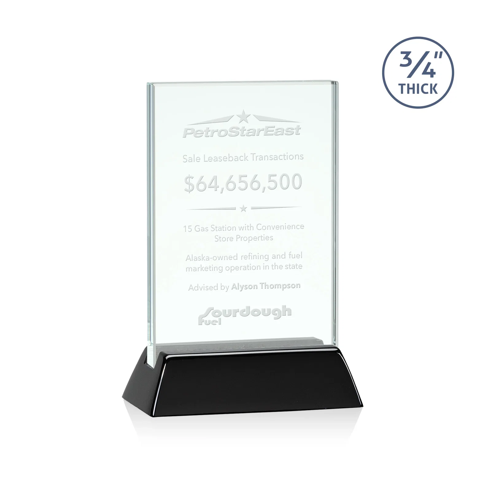 Custom Jade or Starfire Glass Vertical Award on a Rosewood or Black Base for safety achievement programs