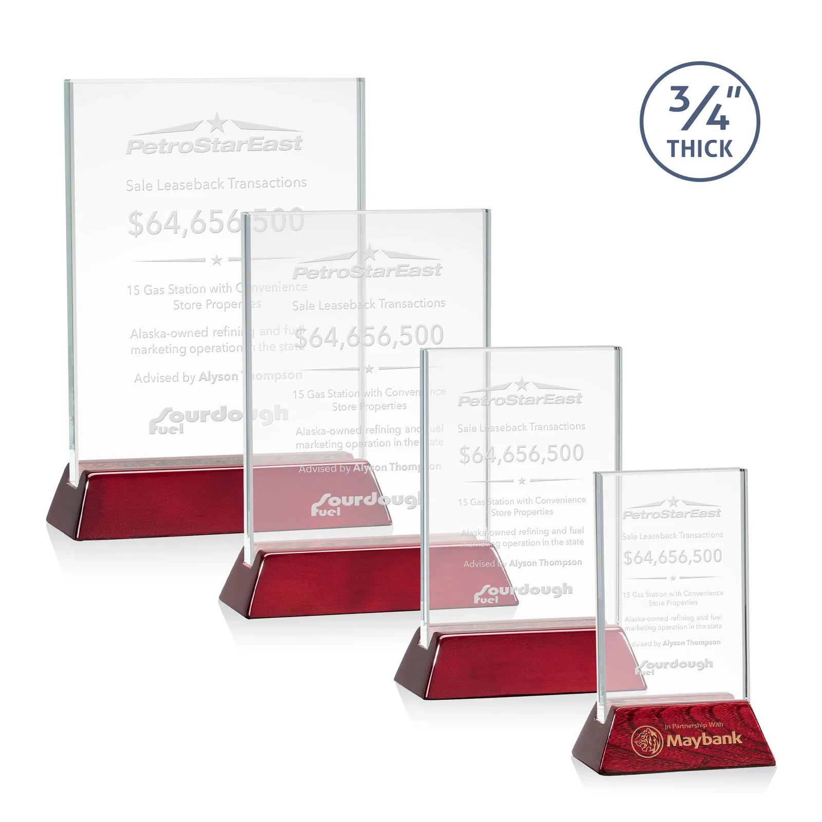 Custom Starfire Crystal Vertical Award on High-Gloss Piano Rosewood Base for employee recognition