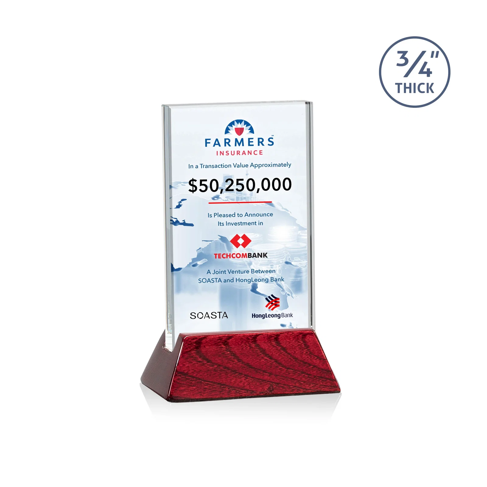 Personalized Starfire Crystal Vertical Award on High-Gloss Piano Rosewood Base for employee recognition