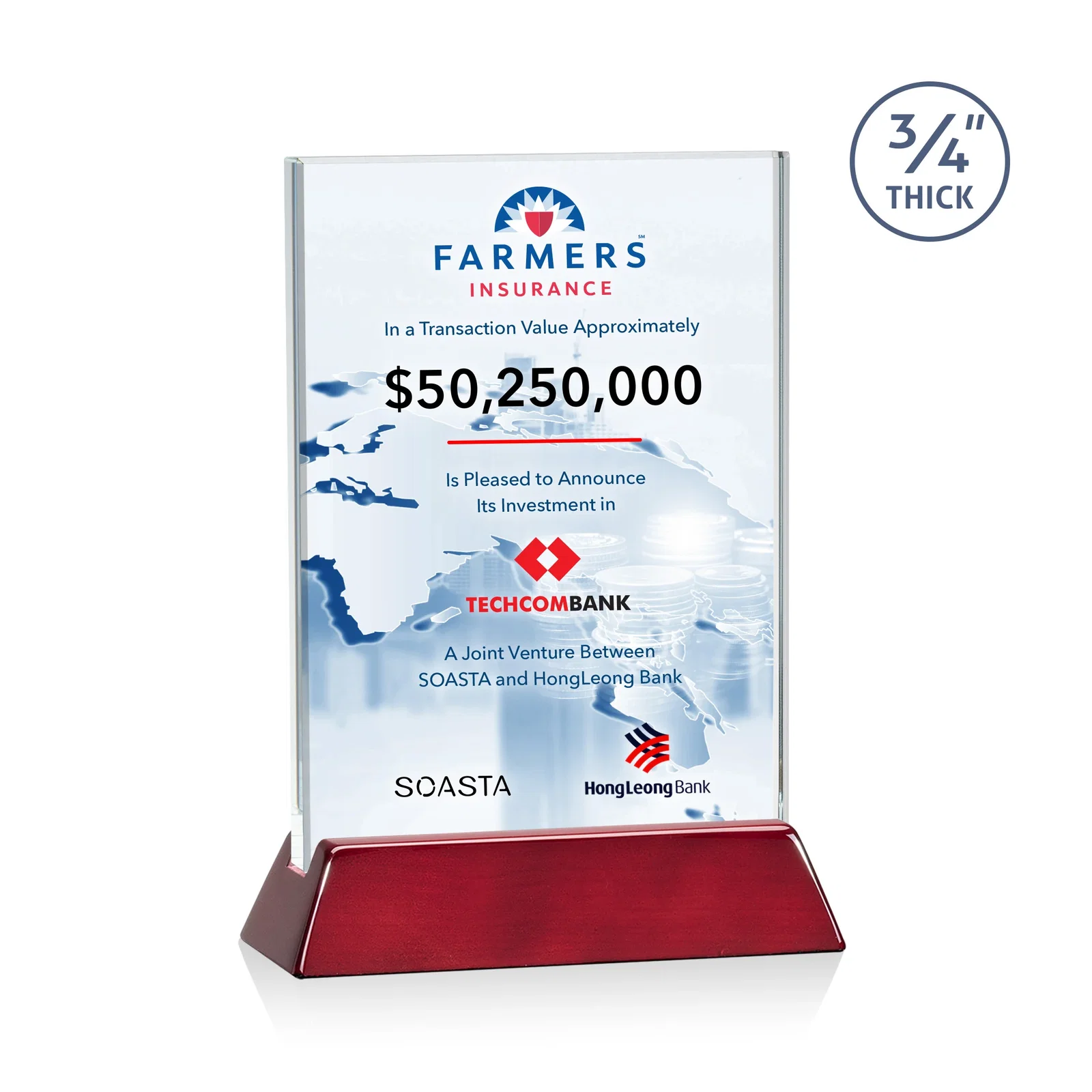 Personalized Starfire Crystal Vertical Award on High-Gloss Piano Rosewood Base for service anniversary gifts