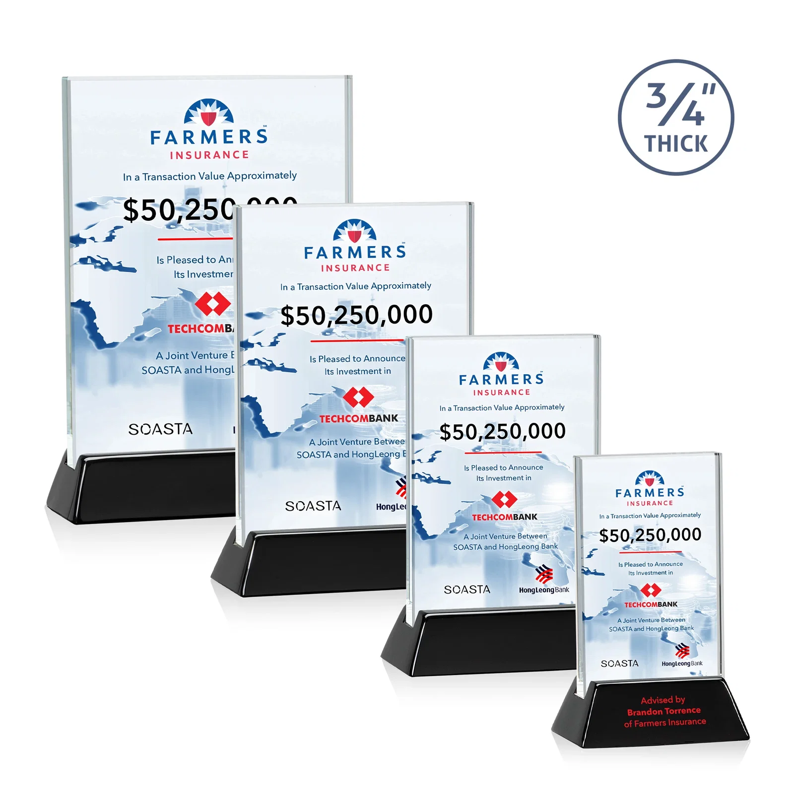 Personalized Starfire Crystal Vertical Award on High-Gloss Piano Rosewood Base for retirement presentations