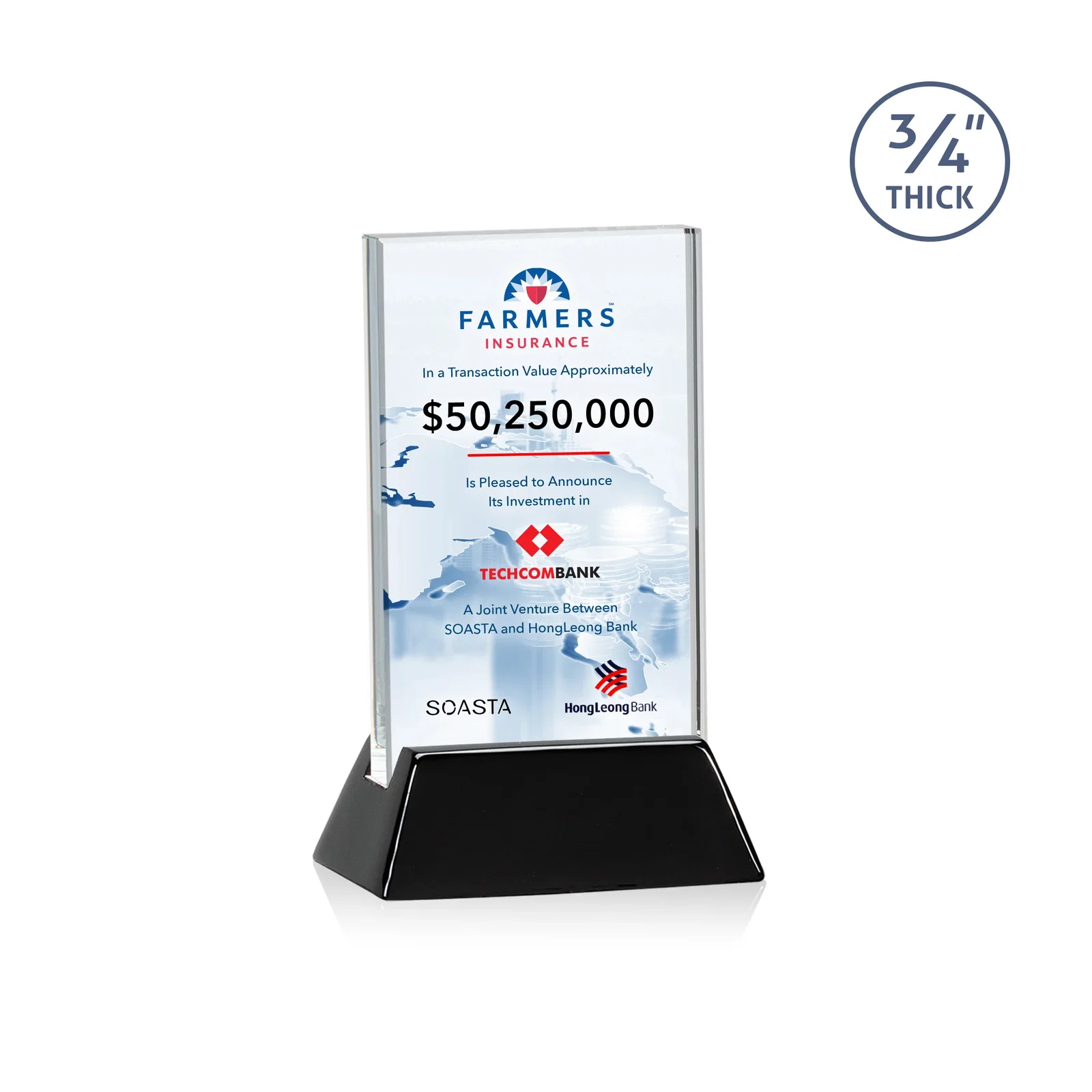 Personalized Starfire Crystal Vertical Award on High-Gloss Piano Rosewood Base for team milestone celebrations