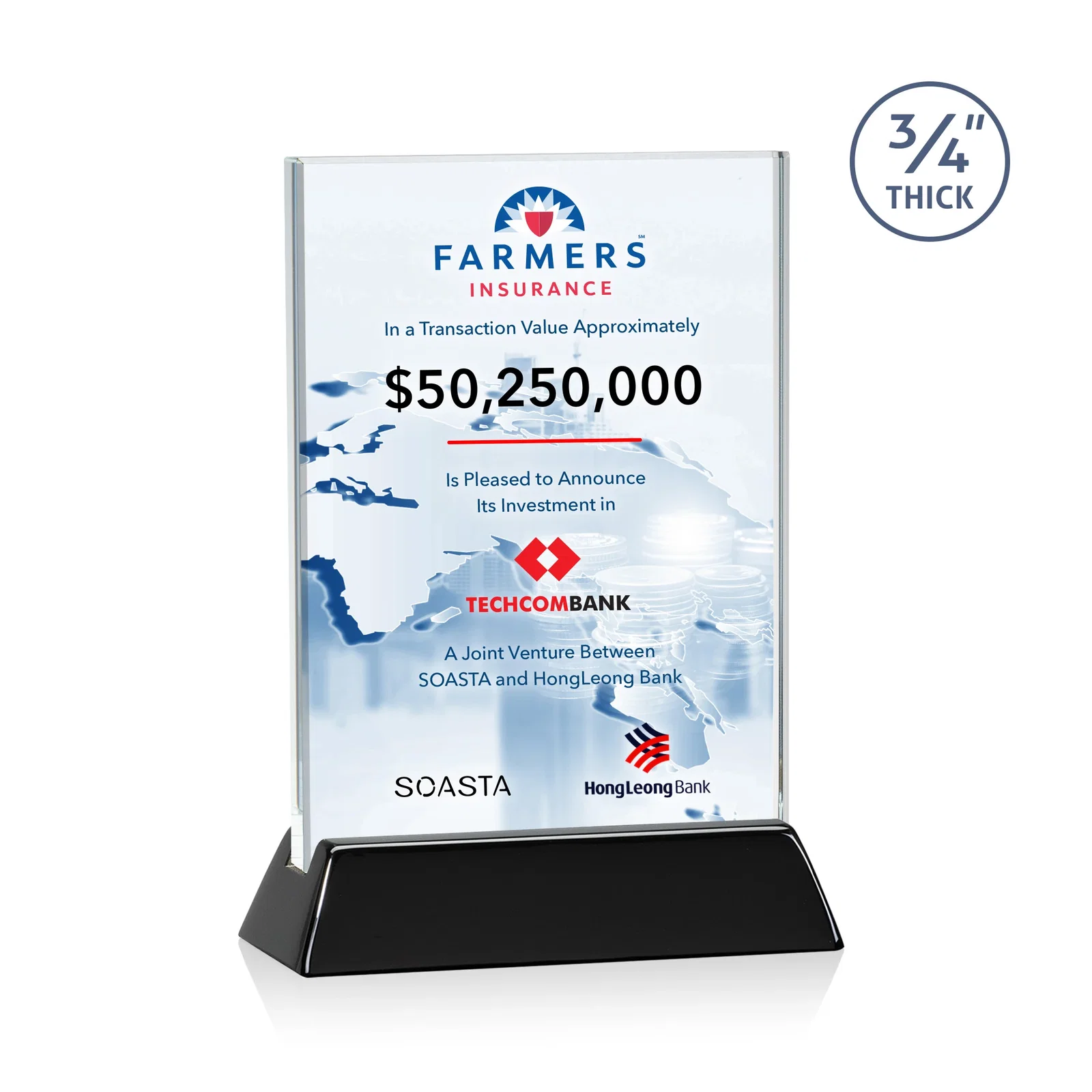 Personalized Starfire Crystal Vertical Award on High-Gloss Piano Rosewood Base for graduation ceremonies