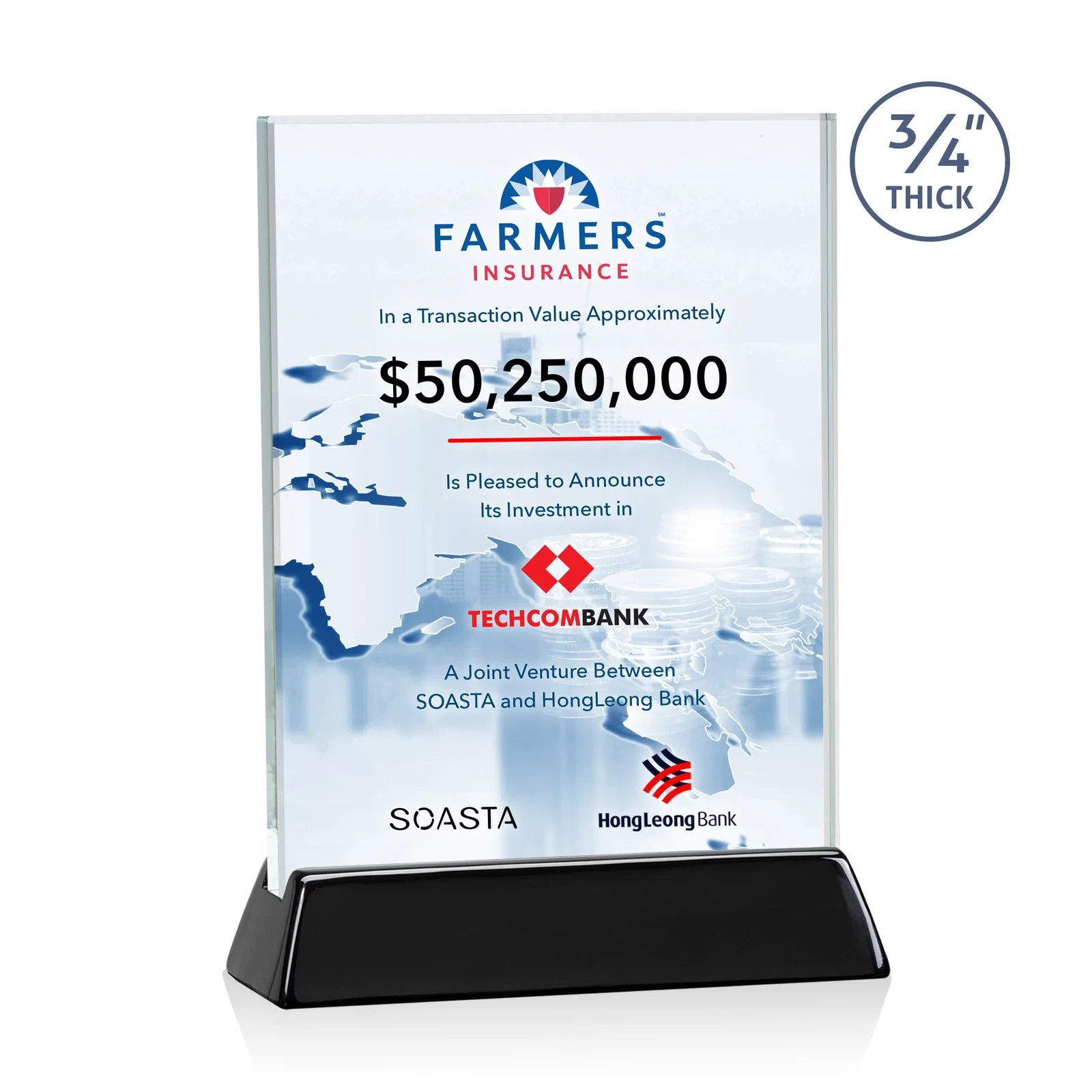 Personalized Starfire Crystal Vertical Award on High-Gloss Piano Rosewood Base for safety achievement programs