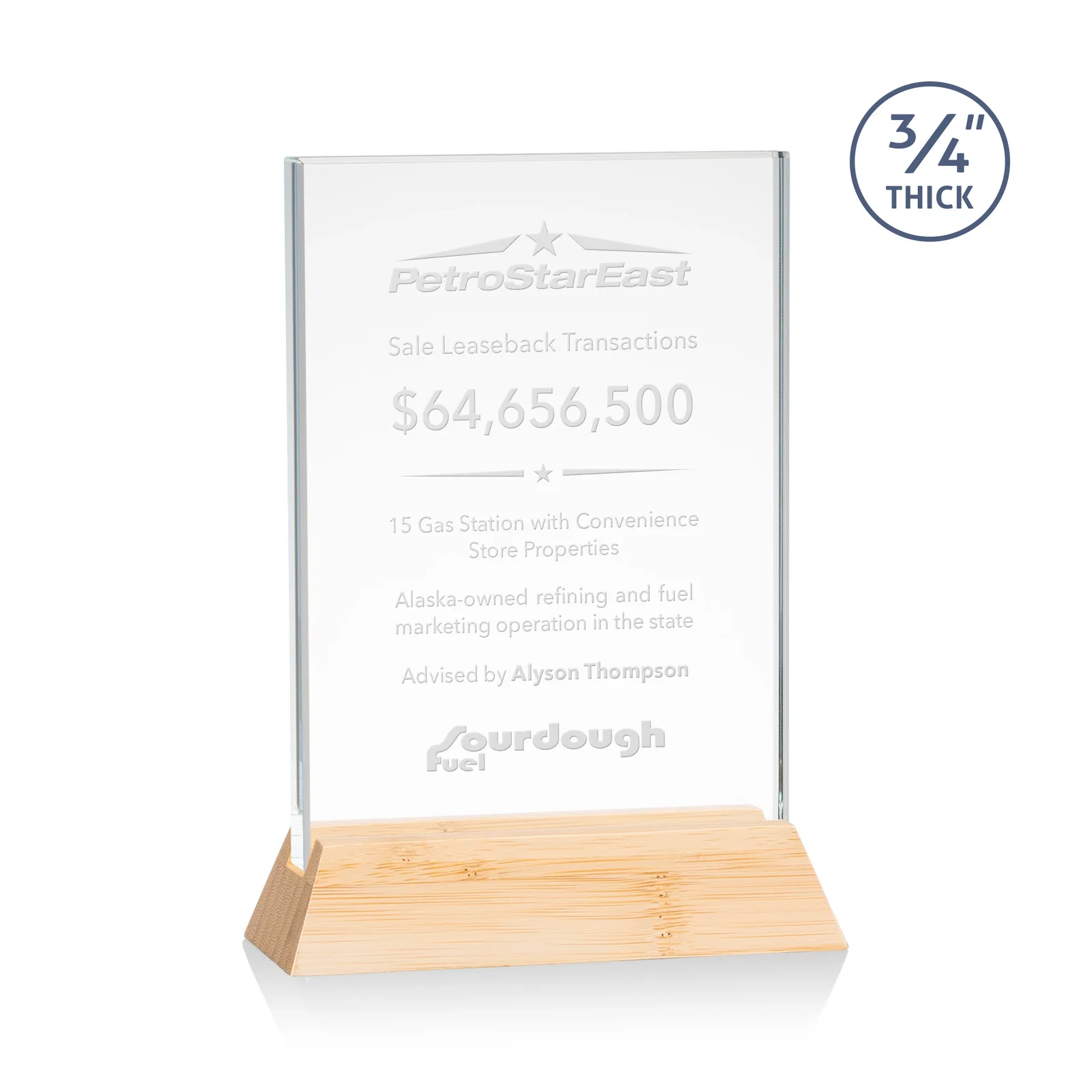 Promotional Starfire Crystal Vertical Award on High-Gloss Piano Rosewood Base for employee recognition