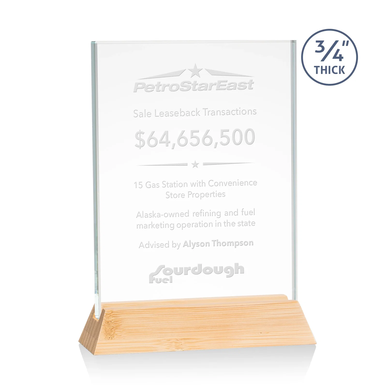Promotional Starfire Crystal Vertical Award on High-Gloss Piano Rosewood Base for corporate award ceremonies