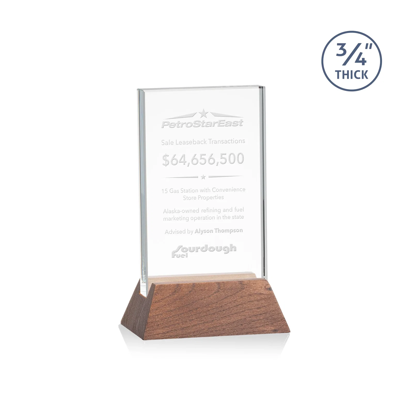 Promotional Starfire Crystal Vertical Award on High-Gloss Piano Rosewood Base for sales achievement awards