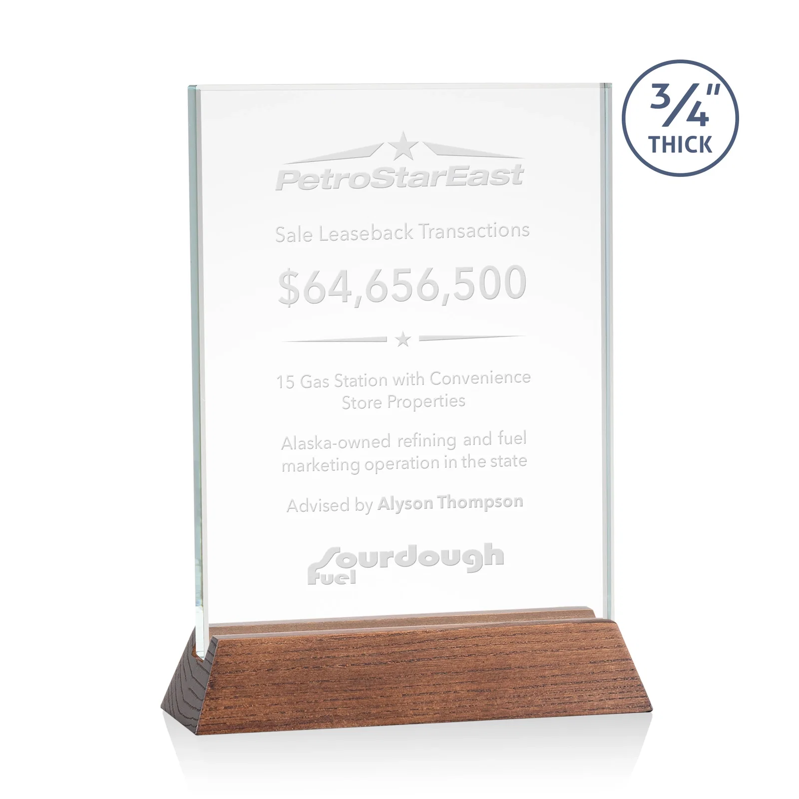 Promotional Starfire Crystal Vertical Award on High-Gloss Piano Rosewood Base for donor appreciation