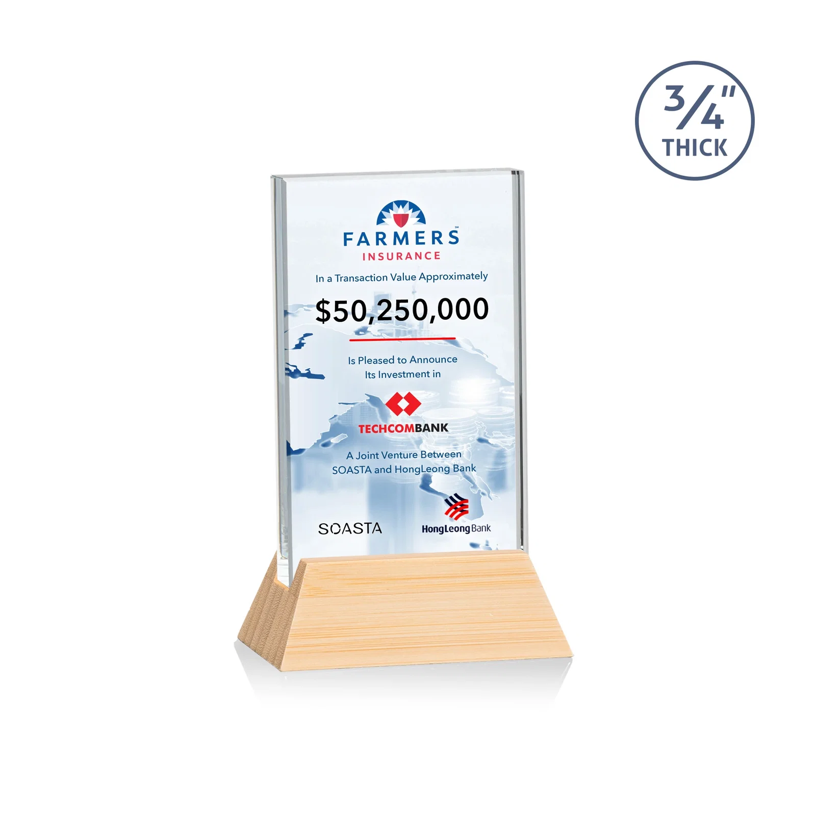 Promotional Starfire Crystal Vertical Award on High-Gloss Piano Rosewood Base for safety achievement programs