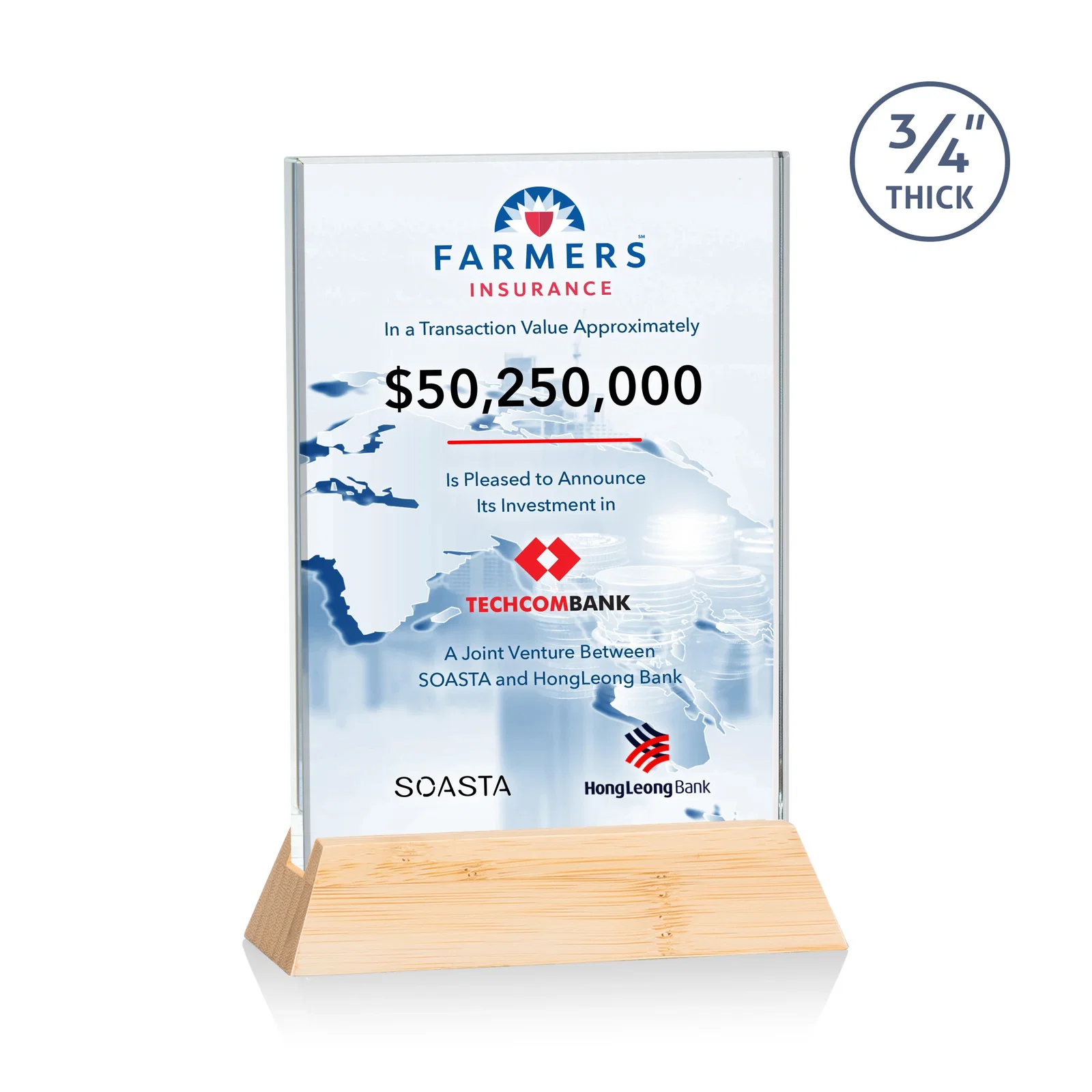 Promotional Starfire Crystal Vertical Award on High-Gloss Piano Rosewood Base for dealer and partner awards
