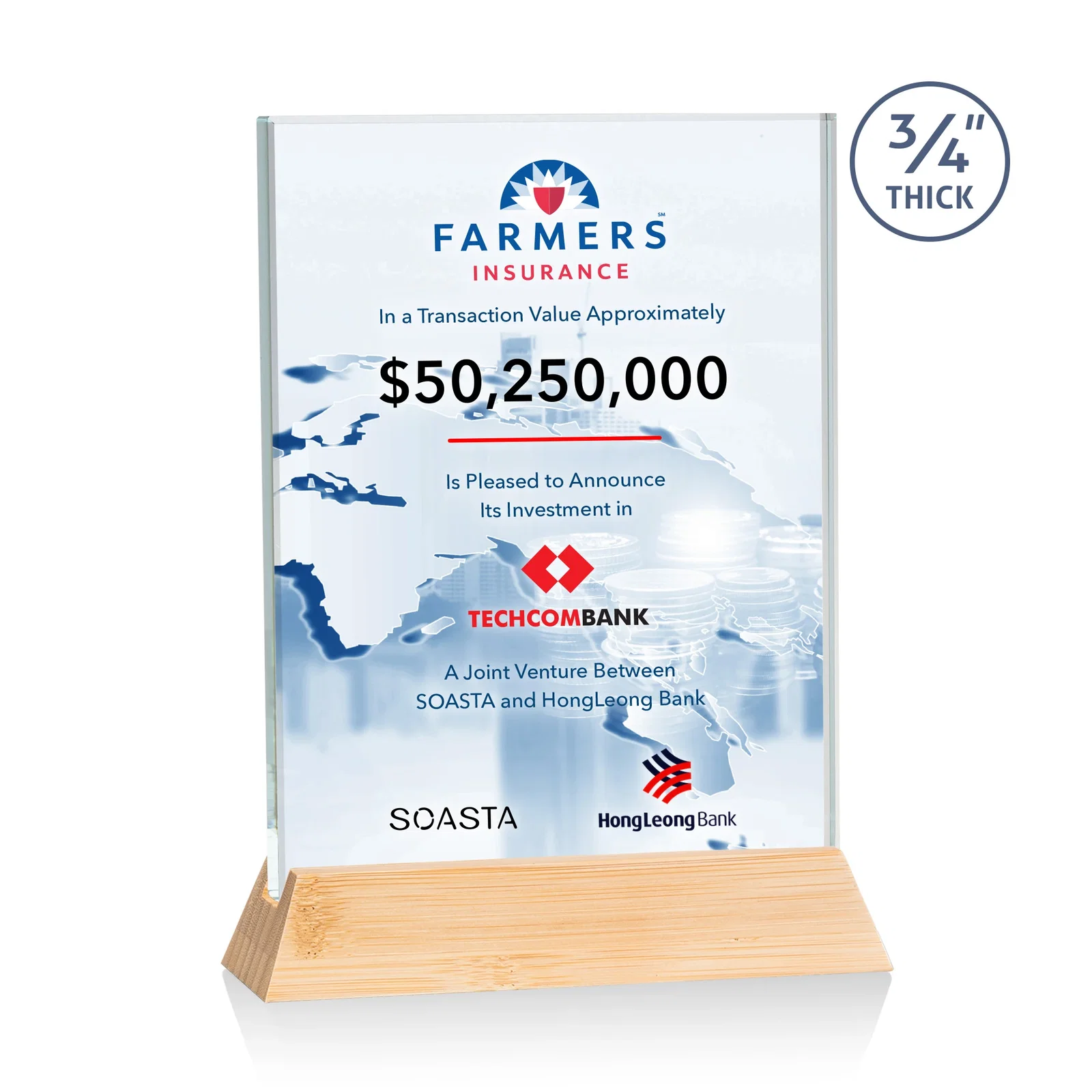 Promotional Starfire Crystal Vertical Award on High-Gloss Piano Rosewood Base for company anniversary events