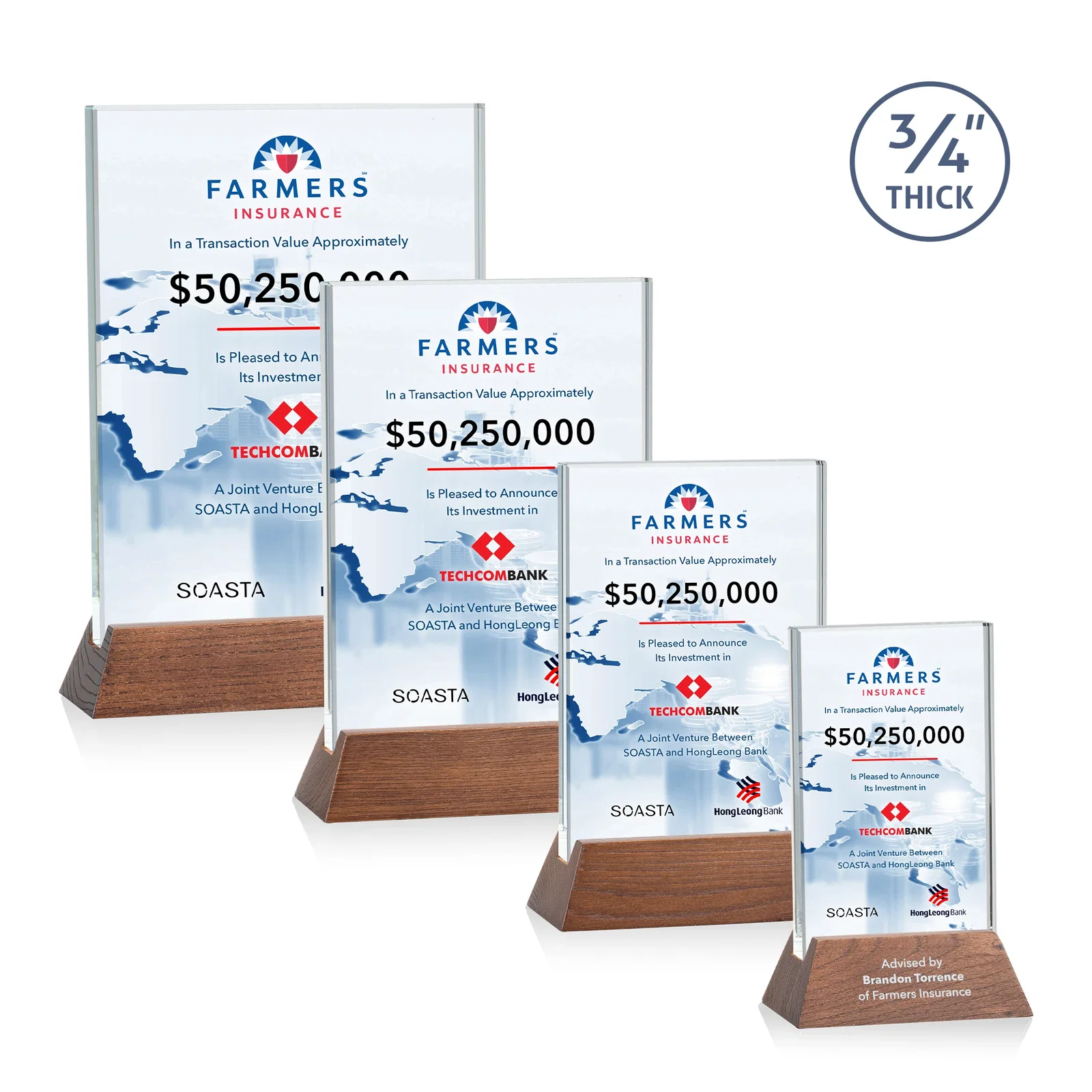 Branded Starfire Crystal Vertical Award on High-Gloss Piano Rosewood Base for employee recognition