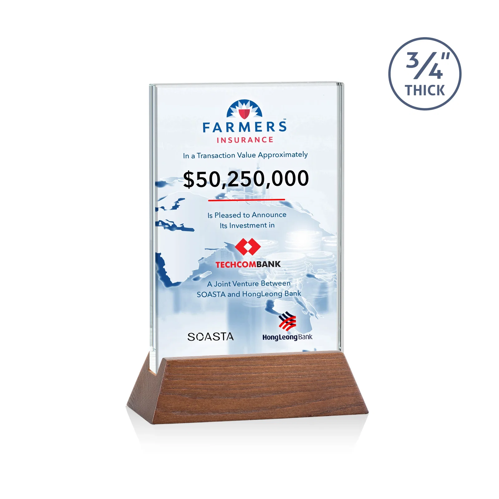 Branded Starfire Crystal Vertical Award on High-Gloss Piano Rosewood Base for service anniversary gifts