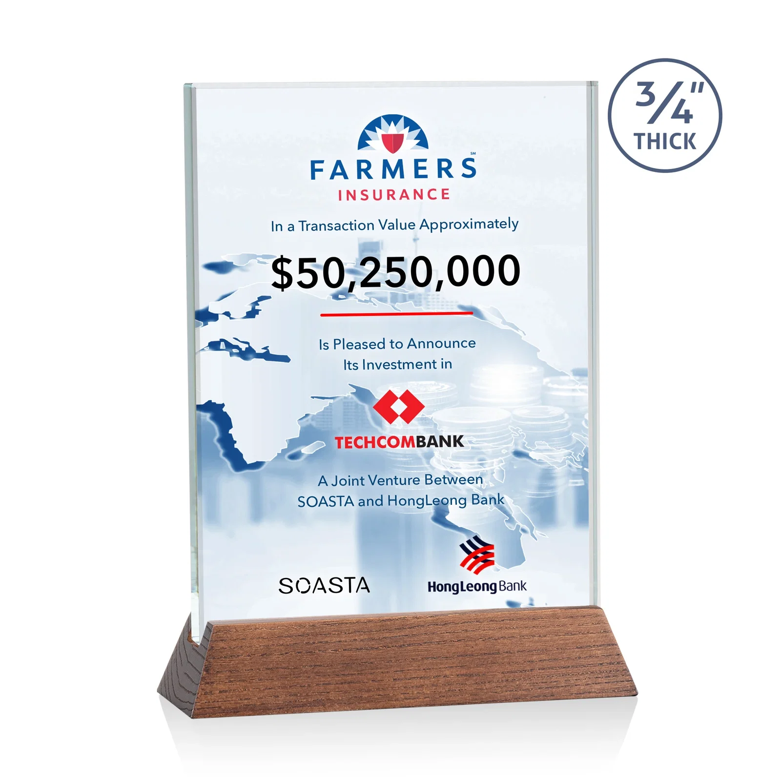 Branded Starfire Crystal Vertical Award on High-Gloss Piano Rosewood Base for retirement presentations