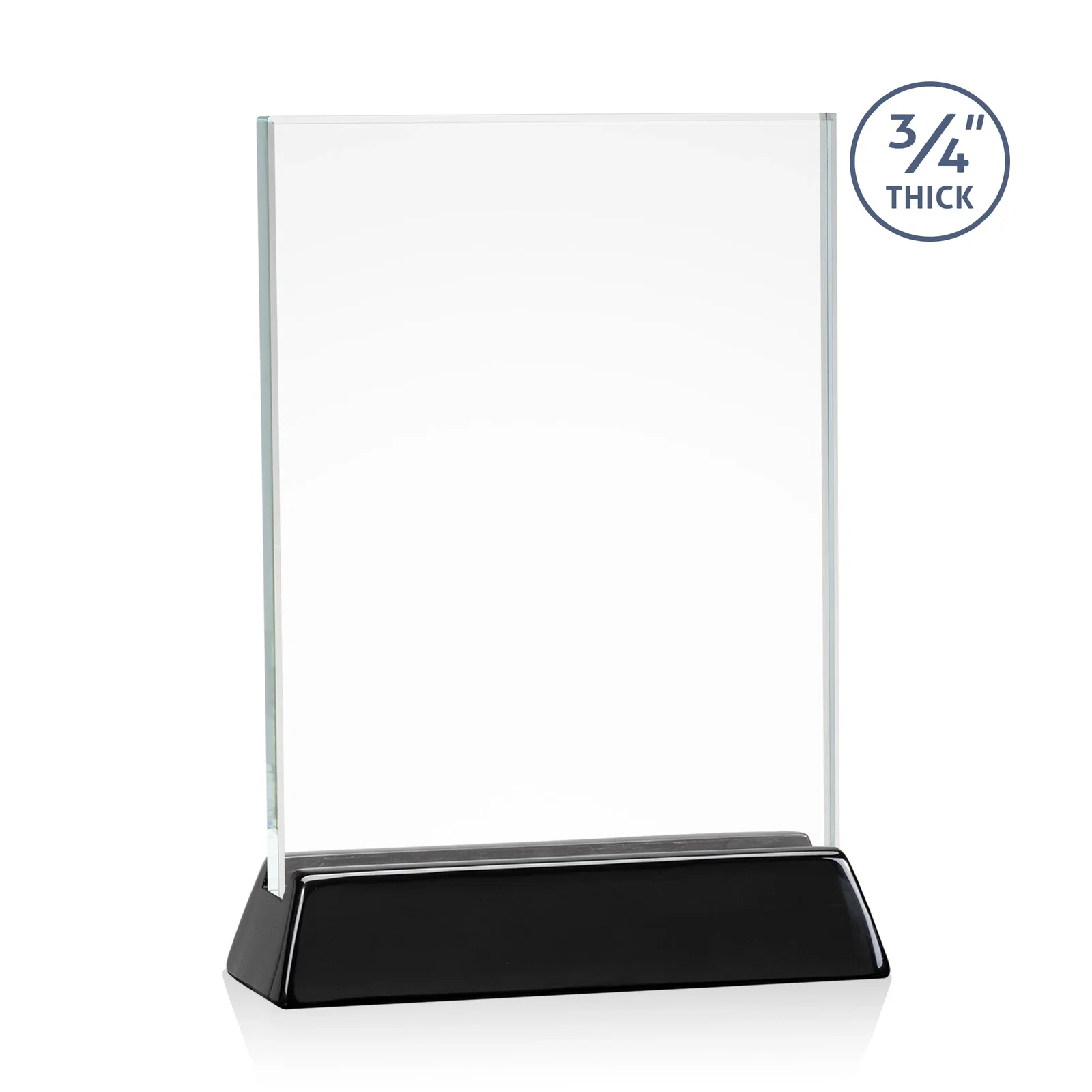 Custom printed Starfire Crystal Vertical Award on High-Gloss Piano Rosewood Base for employee recognition