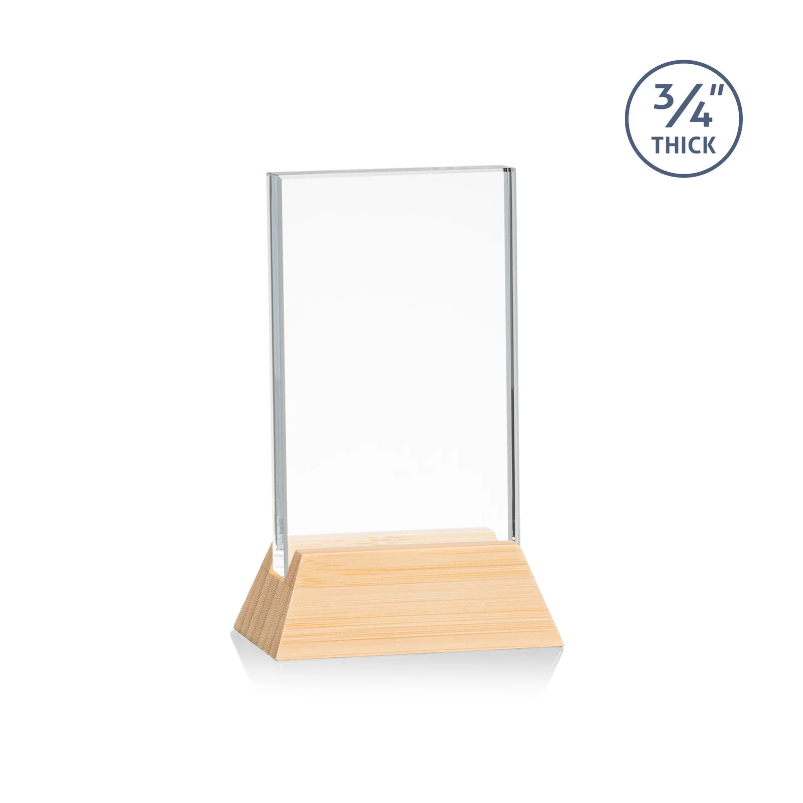 Custom printed Starfire Crystal Vertical Award on High-Gloss Piano Rosewood Base for corporate award ceremonies