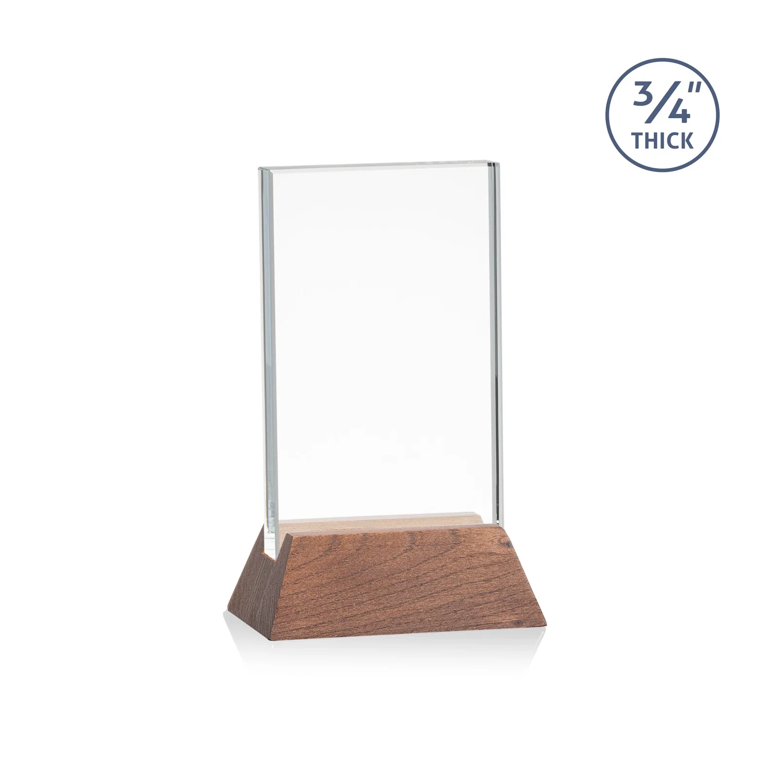 Custom printed Starfire Crystal Vertical Award on High-Gloss Piano Rosewood Base for retirement presentations