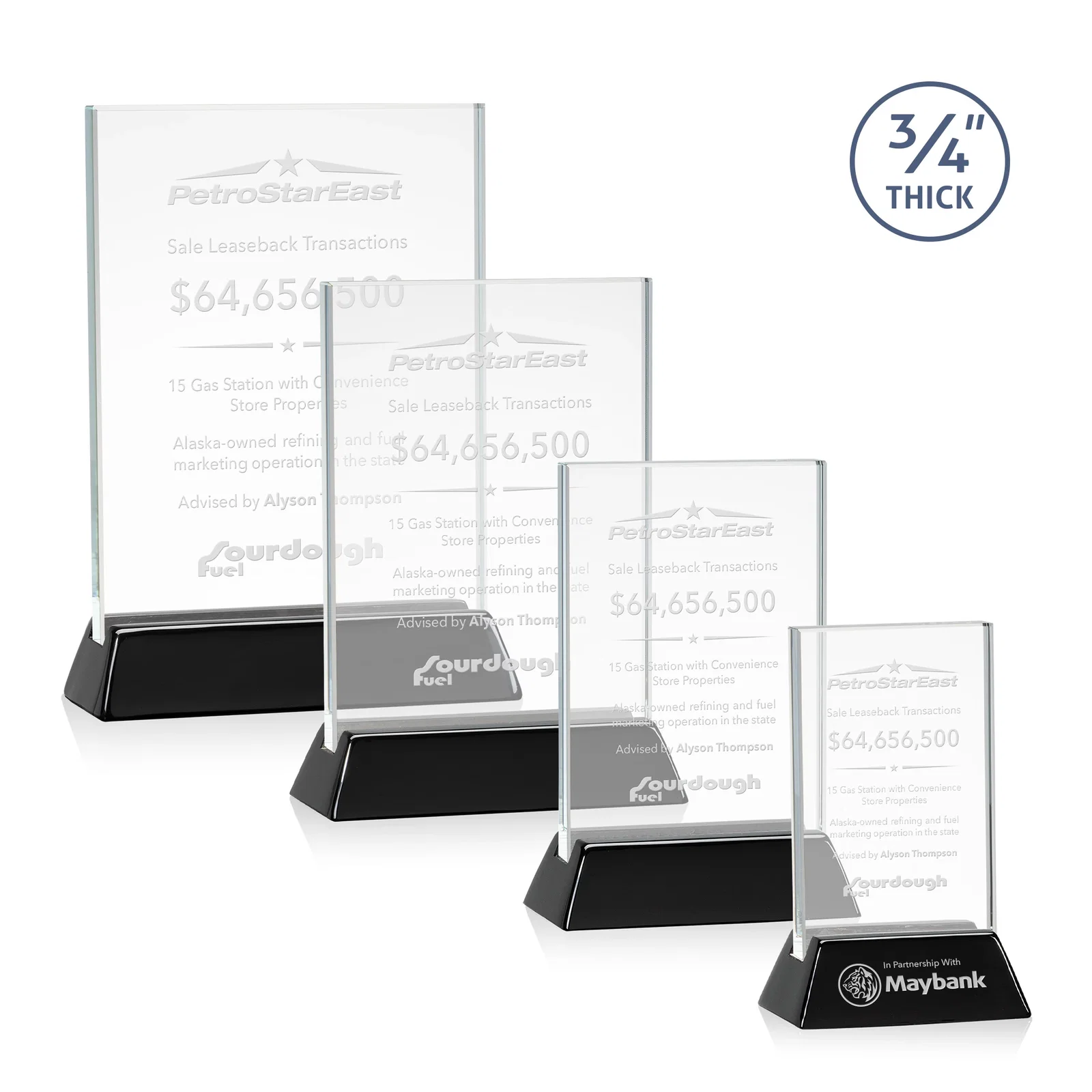 Custom Starfire Crystal Vertical Award on High-Gloss Piano Rosewood Base for donor appreciation