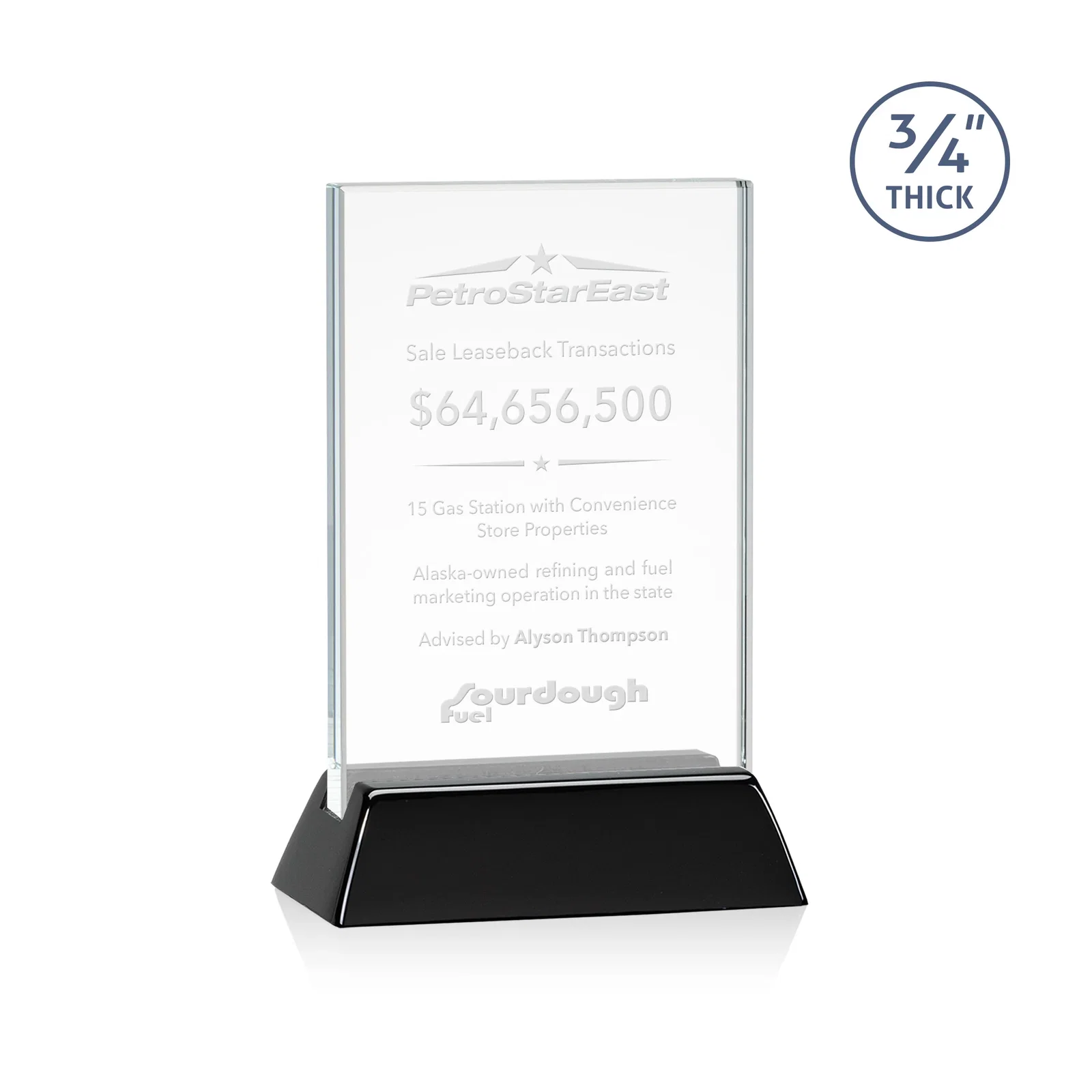 Custom Starfire Crystal Vertical Award on High-Gloss Piano Rosewood Base for safety achievement programs