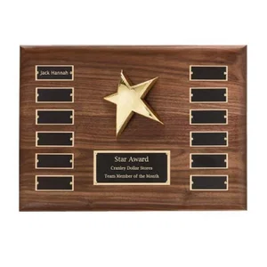 Cast Metal Star Perpetual Plaque On American Walnut