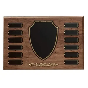 American Walnut Perpetual Plaque With Raised Shield Emblem