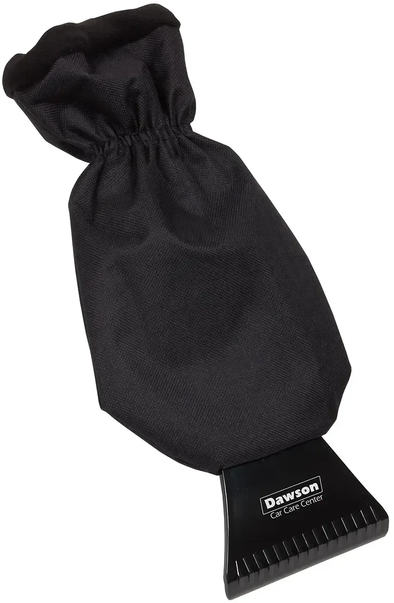 Branded promotional Warm Grip ice scraper showing fleece-lined mitten opening