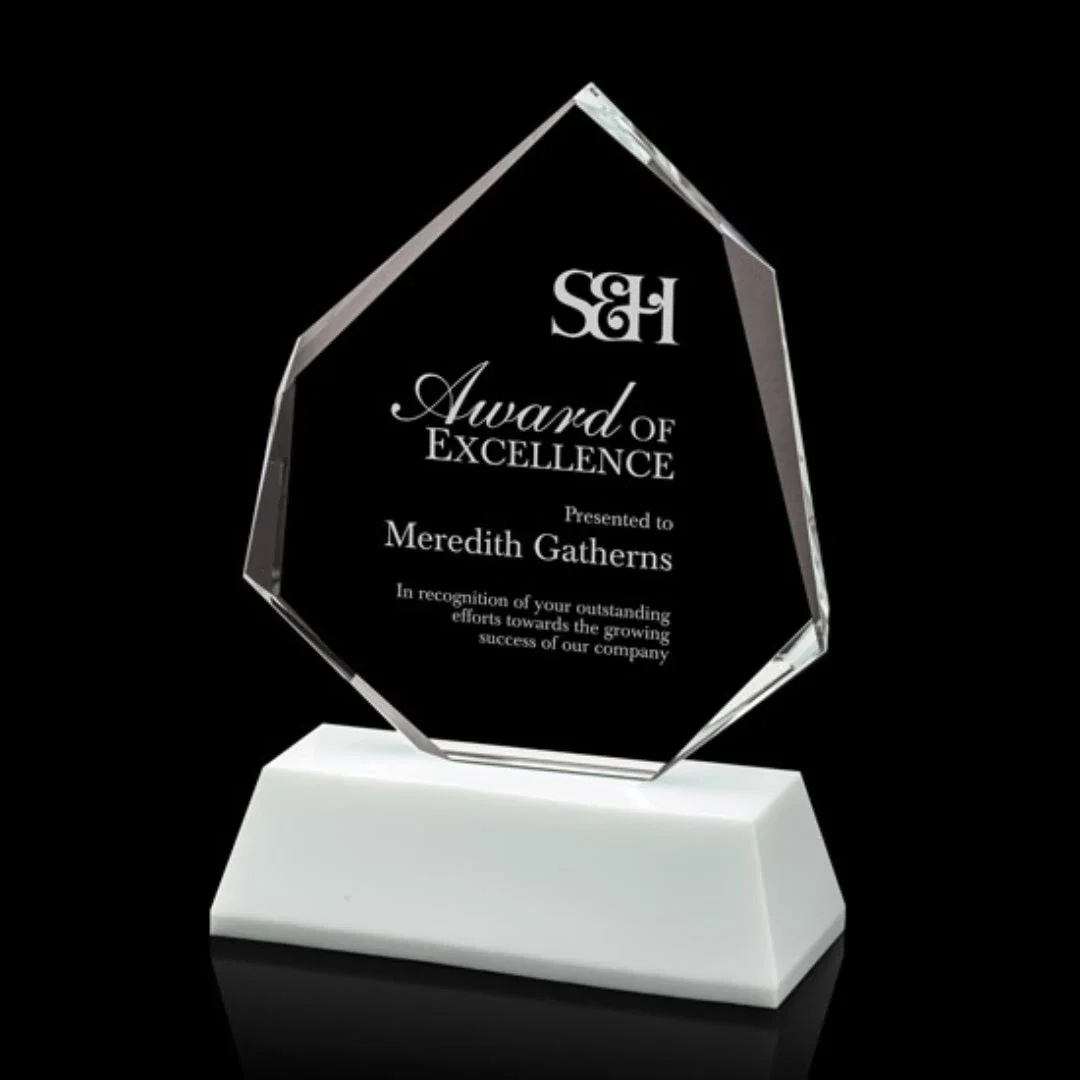 Custom Optical Crystal Polygon Award with Clear White or Black Base, awards for corporate award ceremonies