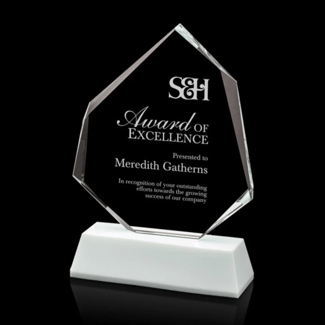 Custom Optical Crystal Polygon Award with Clear White or Black Base, awards for sales achievement awards