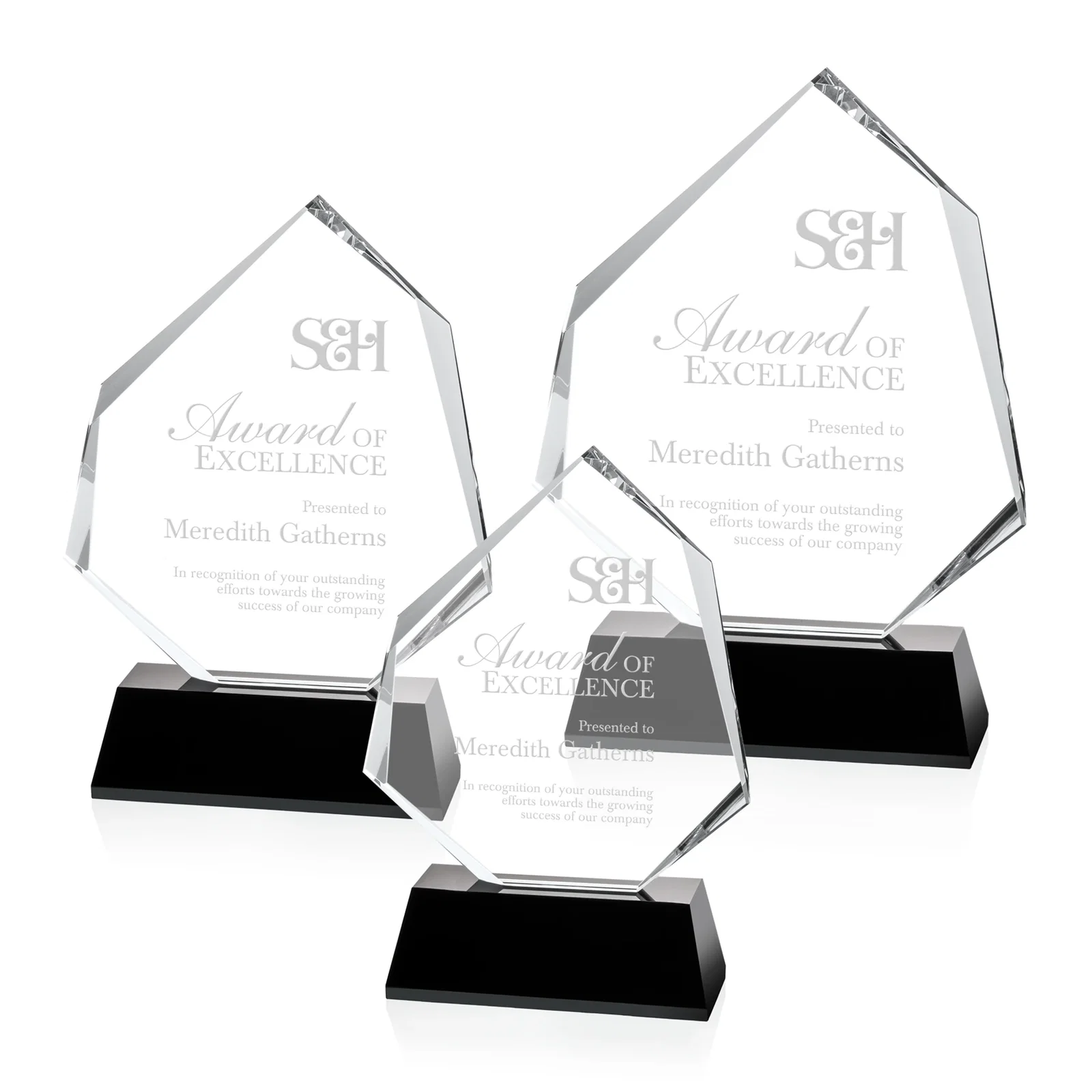 Custom Optical Crystal Polygon Award with Clear White or Black Base, awards for retirement presentations