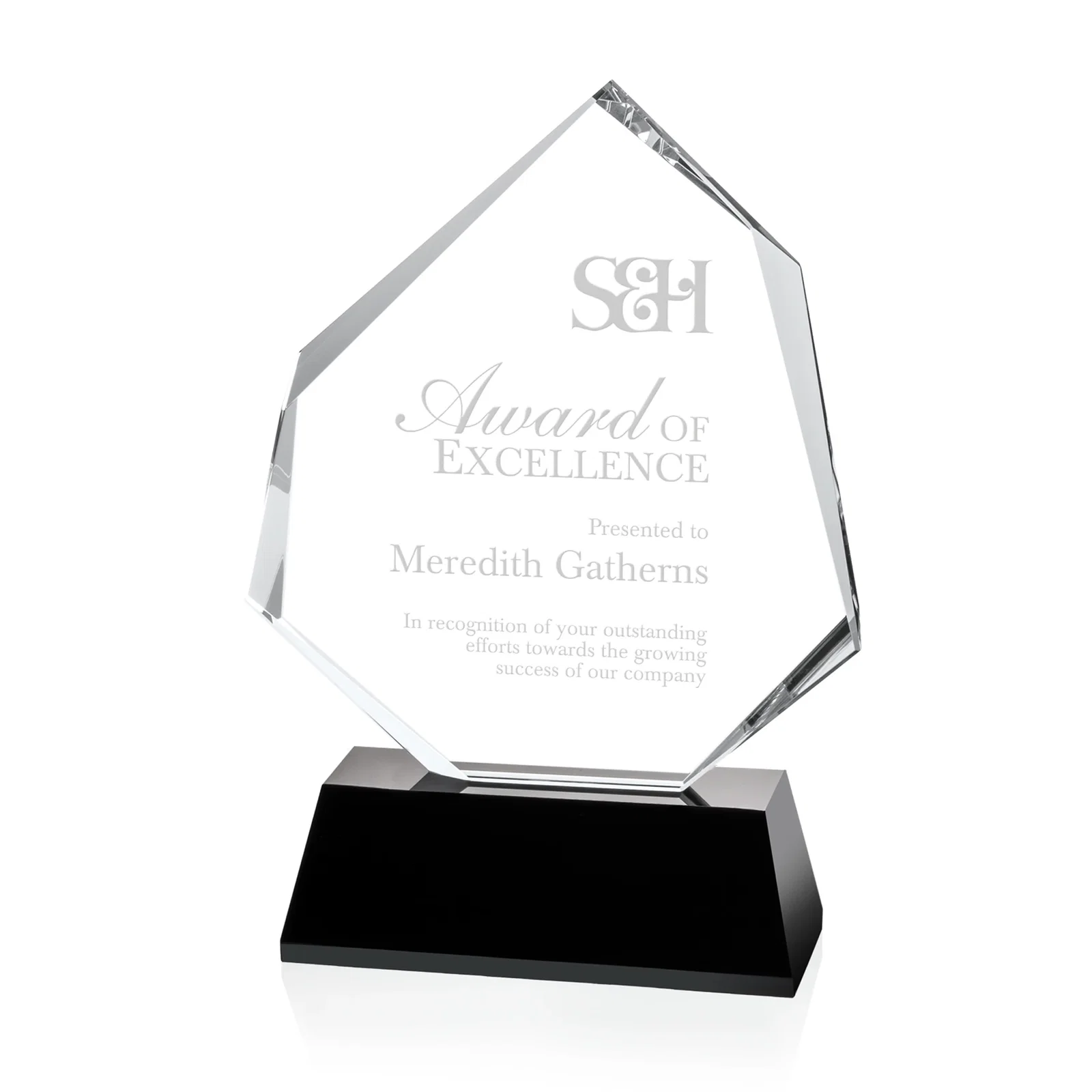 Custom Optical Crystal Polygon Award with Clear White or Black Base, awards for team milestone celebrations