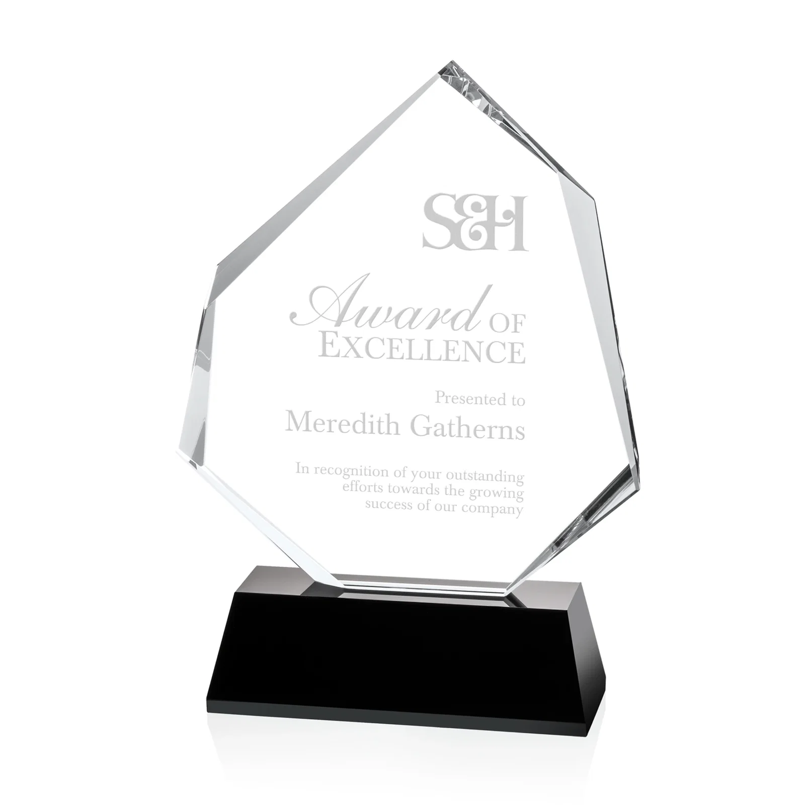 Custom Optical Crystal Polygon Award with Clear White or Black Base, awards for donor appreciation