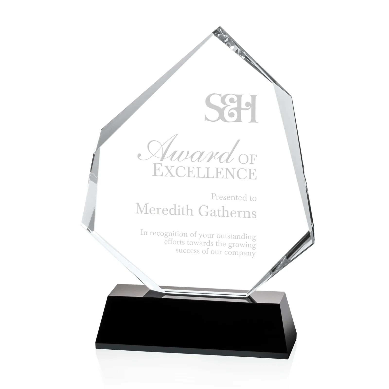 Custom Optical Crystal Polygon Award with Clear White or Black Base, awards for graduation ceremonies