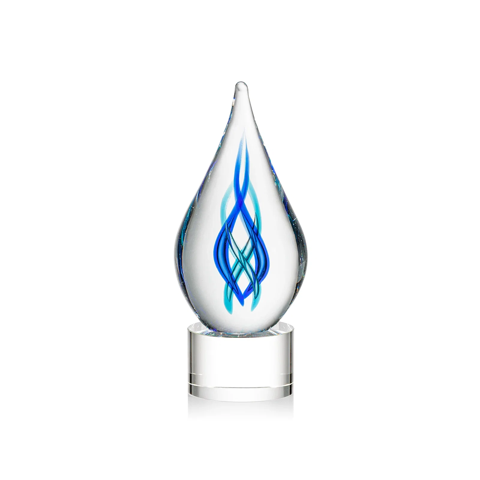 Personalized Blue Glass Helix Award on a Marvel Base for employee recognition