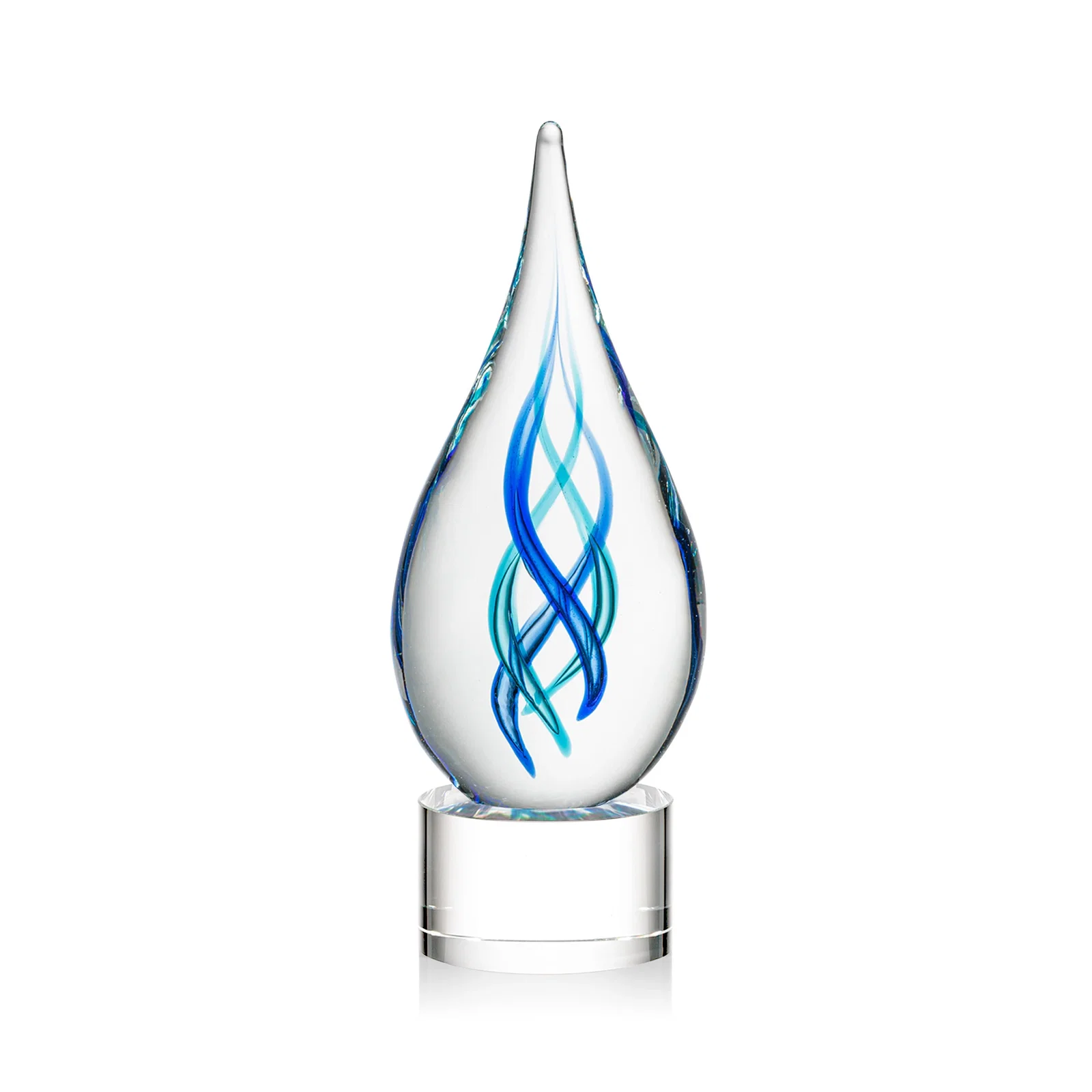 Personalized Blue Glass Helix Award on a Marvel Base for corporate award ceremonies